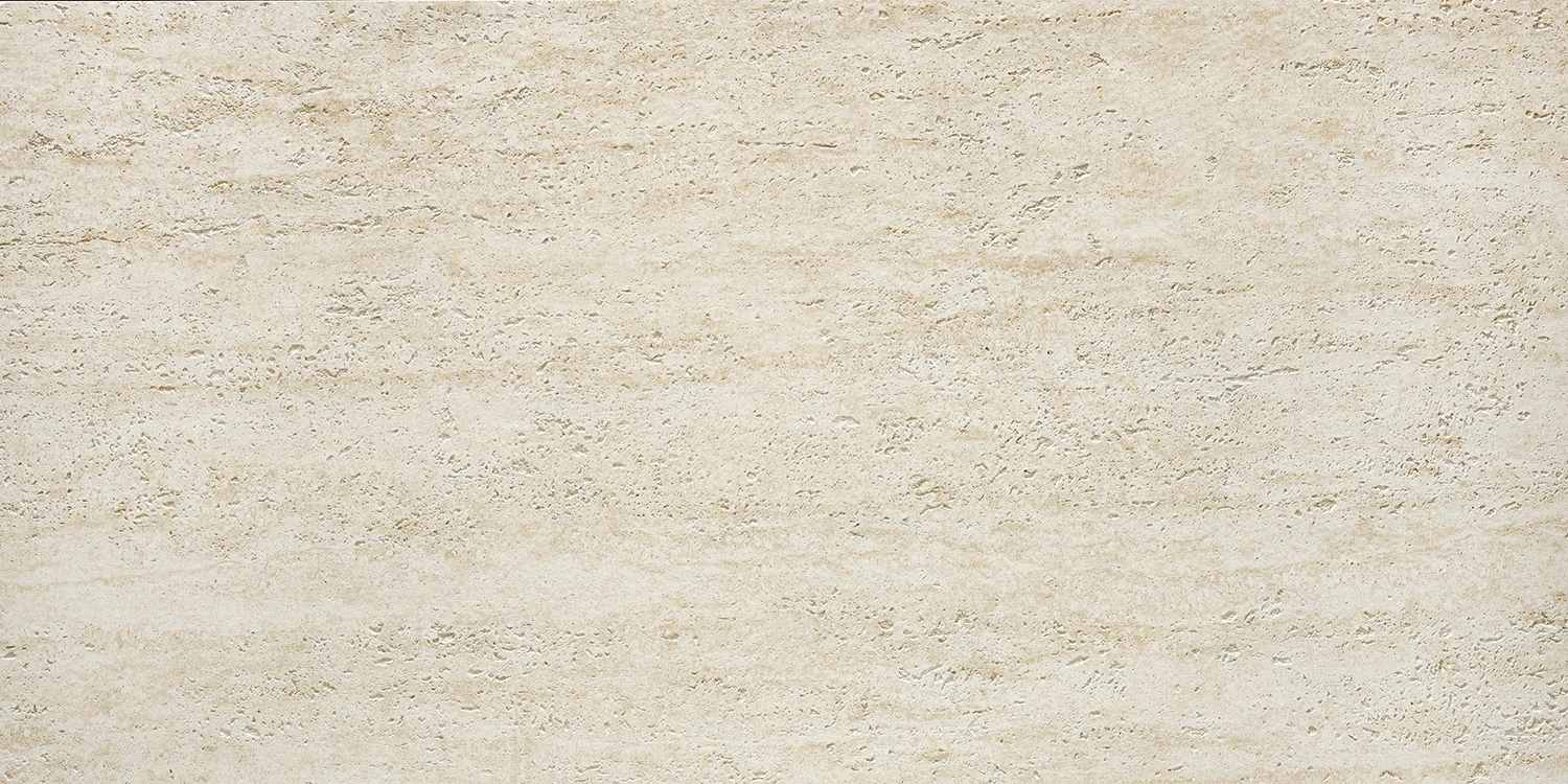 Catalogue close-up of a pale travertine-look surface with visible grain and pores