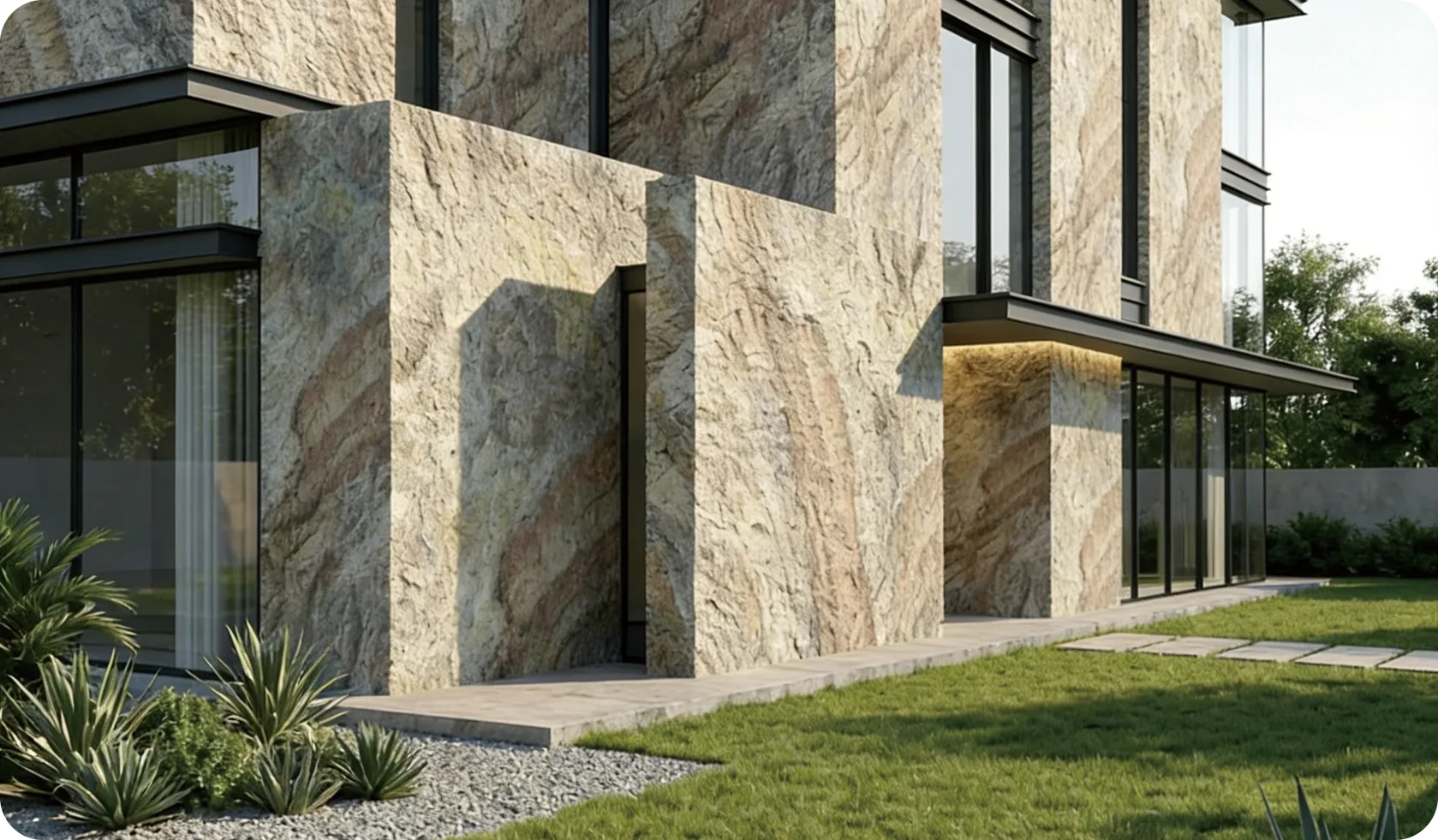 3D Printed Rough Surface flexible stone on a modern exterior
