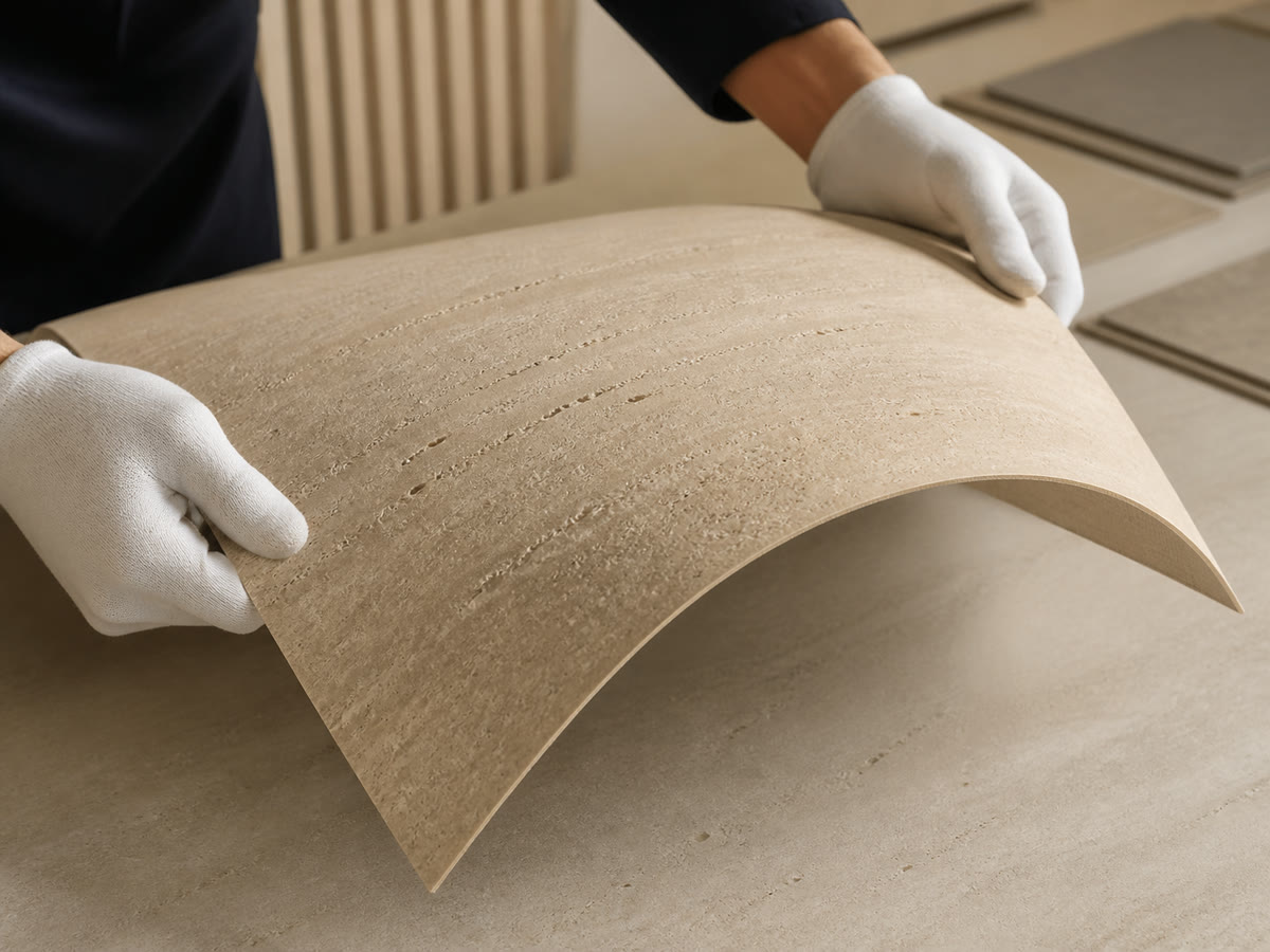 A designed mineral finish—not natural stone