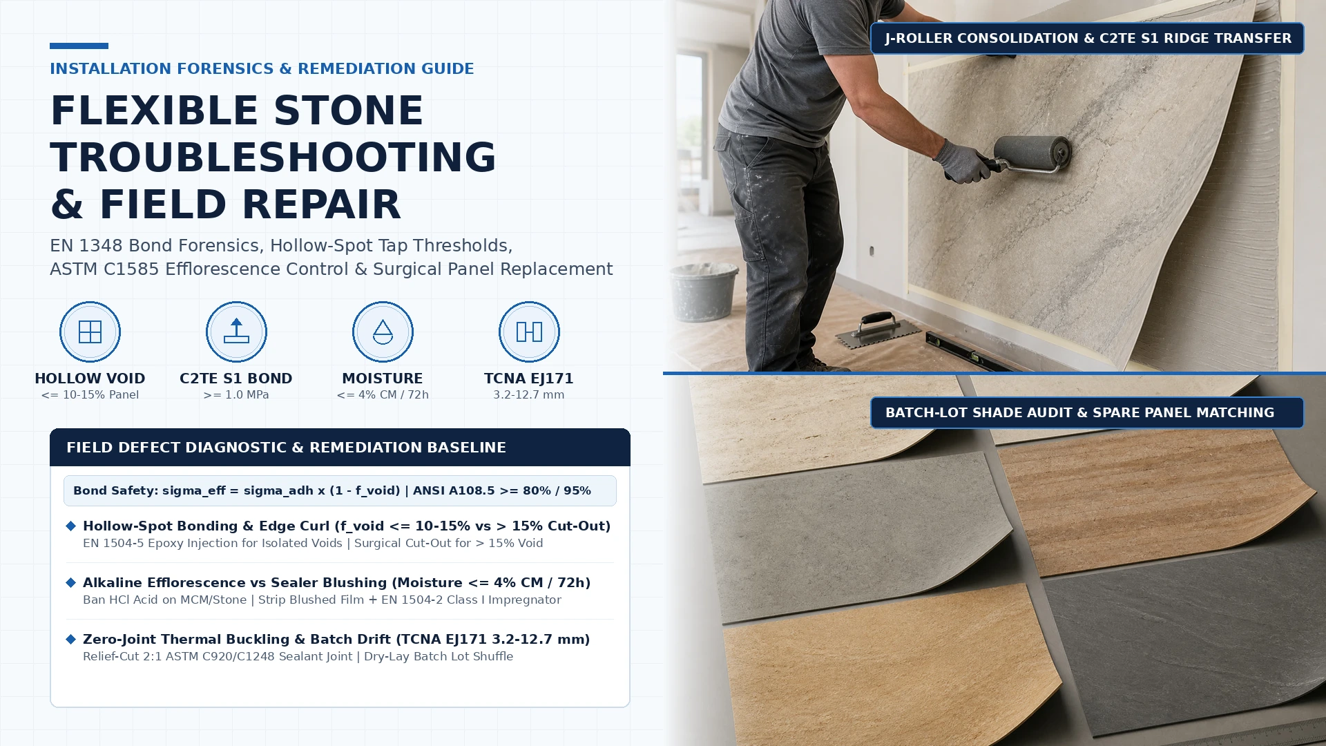 Flexible Stone Troubleshooting & Repair: Hollow Spots, Efflorescence, Edge Curl & Panel Replacement Guide